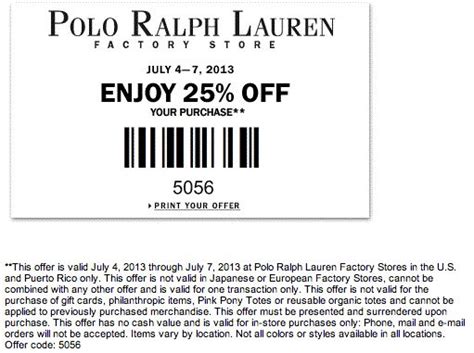 polo ralph lauren factory store coupon 25 off